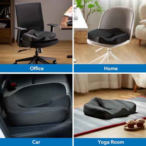 Mount-It! Office Seat Cushion, Premium Comfort Chair Lumbar Support, Memory Foam, Gel Filling, Ergonomic for Car, Desk, Back Hip Butt Tailbone Relief, Sciatica Cushions Washable Cover in Black