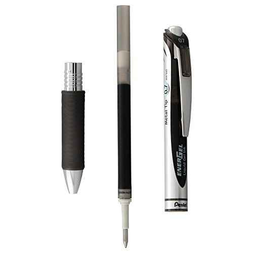 Pentel EnerGel RTX Retractable Liquid Gel Pen, (0.7mm), Medium Line, Metal Tip, Black Ink, Pack of 2 (BL77BP2A)