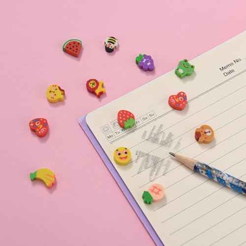 400PCS Mini Fun Cute Fruit Animal Erasers for Kids Bulk,Back to School Party Gifts Valentine's Day Gifts (Fruit erasers)