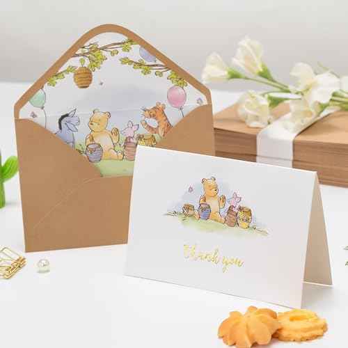 Crisky 50 Pack Cute Bear Thank You Cards Blank Inside with Envelopes and Stickers for Birthdays, Baby Showers, Friendsgiving