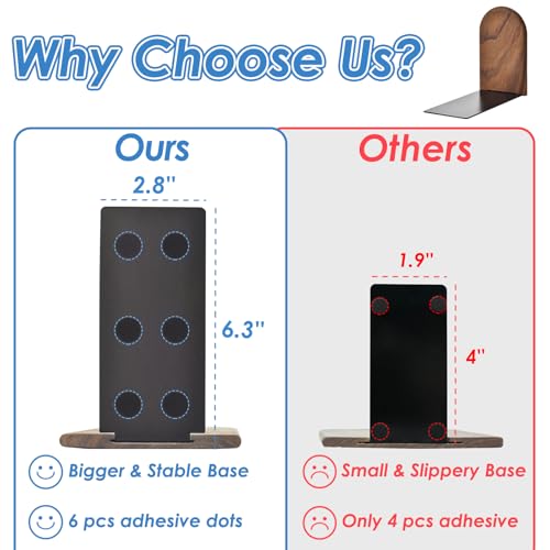 Lauvee Small Brown Black Walnut Book Ends - Heavy Duty & Non-Slip Wooden Shelf Organizer