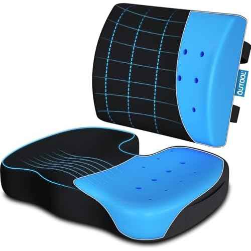 Memory Foam Seat Cushion & Lumbar Support Pillow for Office Chair Car Wheelchair Orthopedic Chair Pad and Back Cushion with Adjustable Straps for Lower Back, Tailbone, Sciatica, Hip Pain Relief