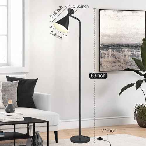 PARTPHONER Floor Lamp for Living Room, Modern Adjustable Metal Heads Standing Lamps, Simple Design Black Floor Lamp with Foot Switch for Bedroom, Office, Kids Room, Reading (Bulb Not Included)