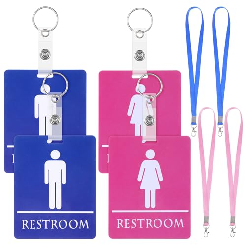 Classroom Bathroom Passes Set with Key Holders & Buckles - 4 Pack