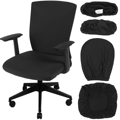 Regular Black 4 Pcs Office Chair Cover Set - Milk Silk Protectors & Armrest Pads