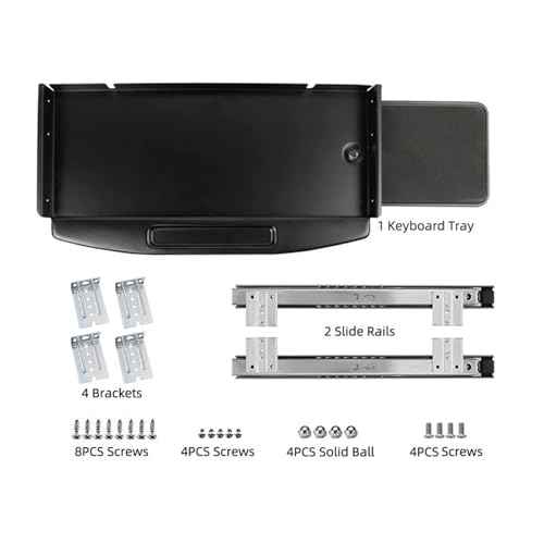 Solid Steel Under Desk Keyboard Tray Slide Out with 360¡Æ Rotating Mouse Platform,Keyboard Shelf Sliding,Under Desk Mounted Keyboard Holder,Under Desk Keyboard Drawer 28"Lx11"W