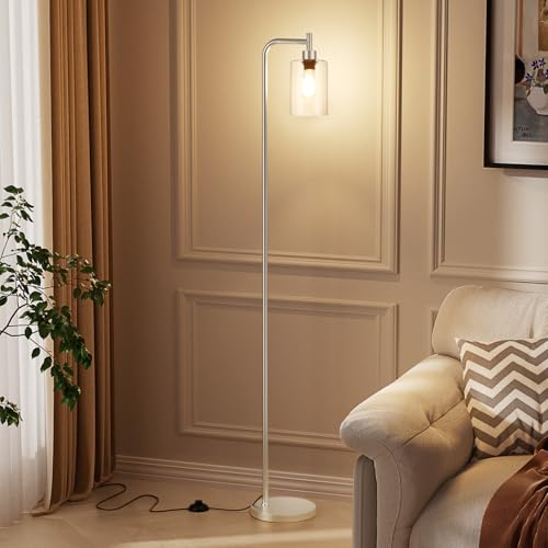 Floor Lamps for Living Room - Industrial Standing Lamp with Glass Shade, Modern Gold Floor Lamp with LED Bulb, Tall Lamp for Bedroom Office - Light Gold