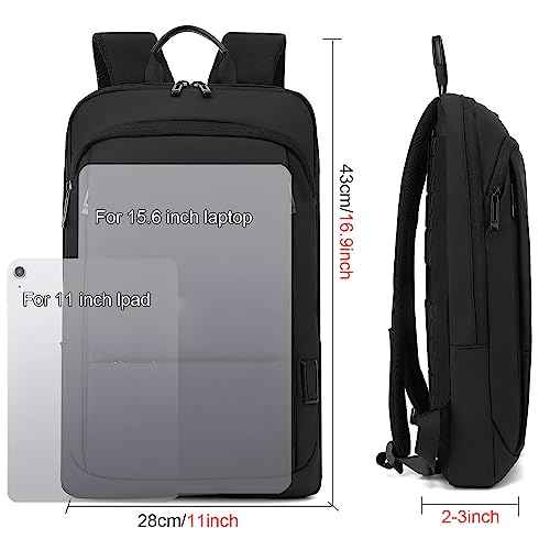 Business Slim Backpack for Men Women 15.6 inch Water Resistant Laptop Backpack with USB Charger Computer Notebooks Lightweight Small Backpacks For School/Travel/Business/Work/College Bag
