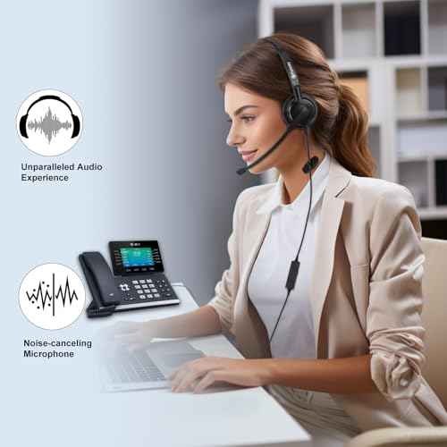 Arama Upgraded Yealink Phone Headset with Microphone Noise Cancelling, RJ9 Office Telephone Headsets Compatible with Yealink T20P T21P T26P T23G T46G T48G Avaya 1608 9608 9611 Grandstream (A600Y1)