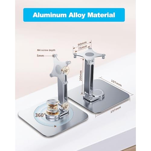 75x75mm VESA Monitor Mount Stand, M4 Anti-Loss Screws, Aluminum Alloy Base, Fits 7"-18" Small Portable Monitors, Silver Foldable Lay Flat Monitor Stand (Not Fit 100x100mm Vesa)