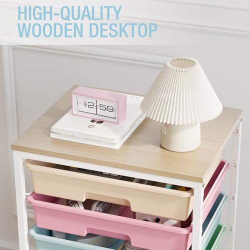 TOOLF Rainbow 8-Drawer Rolling Storage Cart with wooden top — classroom, office & home organization