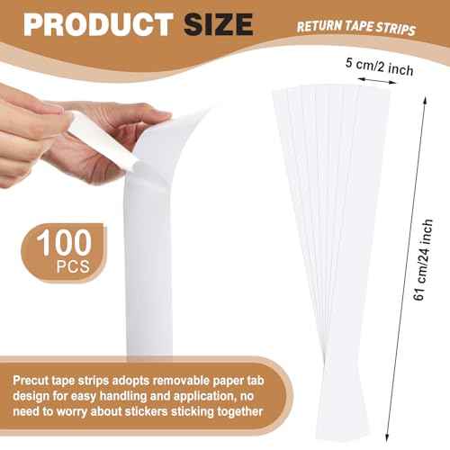 100 Pack Precut Return Tape Strips Clear Return Tape Sheets Banded Strips for Sealing, Packaging, Shipping, Mailing, Office, Home, Business, Warehouse Needs (2'' X 24'')