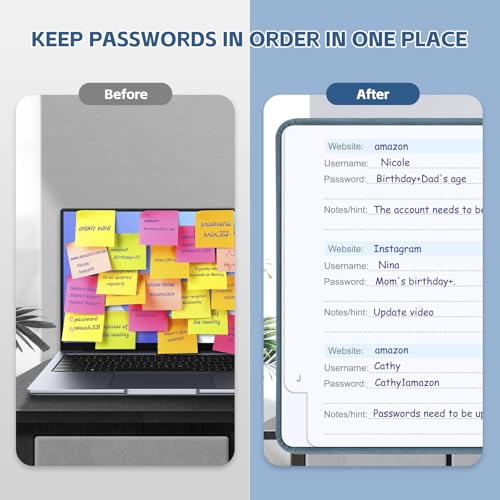 MOSA BEAR Dark Blue Password Keeper Book with Alphabetical Tabs, 4.3x5.7 inch Compact Password Notebook for Seniors and Secure Login Records