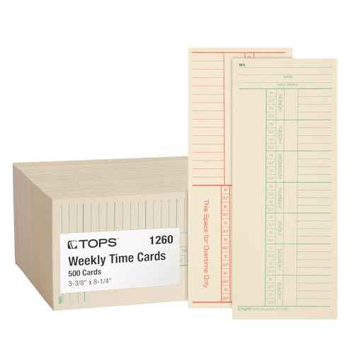 TOPS Time Cards, Weekly, 2-Sided, Named Days, 3-3/8" x 8-1/4", Manila, Green/Red Print, 500-Count (1260)