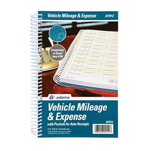 Adams Vehicle Mileage & Expense Journal, 5-1/4 x 8-1/2, 588 Entries, 6 Receipt Pockets