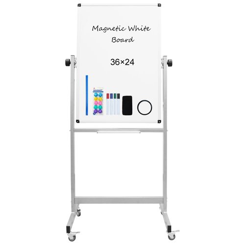 XIWODE 24x36 Inch Magnetic Double-Sided Mobile Whiteboard with Wheels, Adjustable Height, Flip & Rotate Design, Durable Square Tube Frame, for Office, Classroom, Home, and Presentations