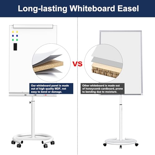 TSJ OFFICE White Mobile Standing Whiteboard 40 x 26 Inches with Adjustable Height & Angle