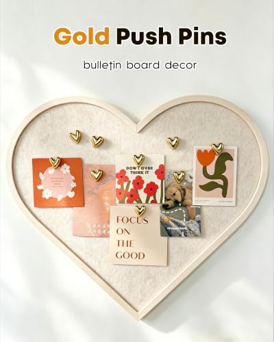 30 Pcs Gold Heart Push Pins - Decorative Office/Home Bulletin Board Accessories (30Pcs-Gold) KEYDUACU