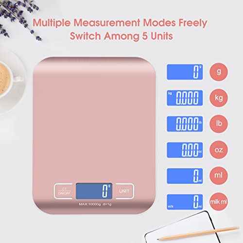 Digital Shipping Scale, Kitchen Scale, Stainless Steel Accurate 10kg/1g Portable Rechargeable Small Postal Scale for Packages, Small Business, Handmade, Liquids, Jewelry, Boutique(Rose Gold)