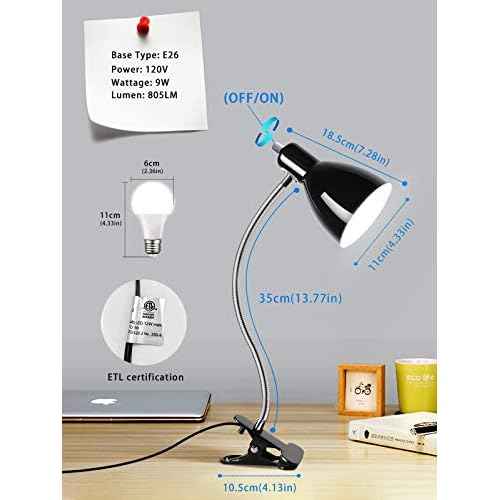 Desk lamp Eye-Caring Table Lamps, 360¡ÆRotation Gooseneck Clip on Lamp Reading Light Portable Reading Book Light Clamp Study Desk Lamps for Bedroom and Office Home Lighting (Black)