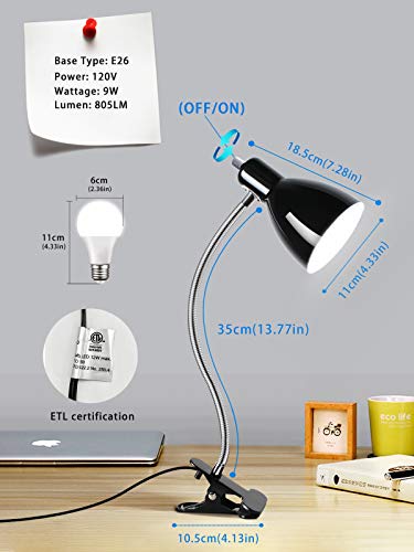 LALISU Black Desk Lamp Eye-Caring Adjustable Gooseneck Clip Light