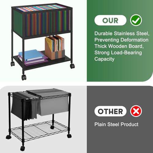 Sbanmao Black Rolling File Cart with Wheels | 14.56"D x 23.62"W x 26.78"H Mobile File Cabinet for Home Office