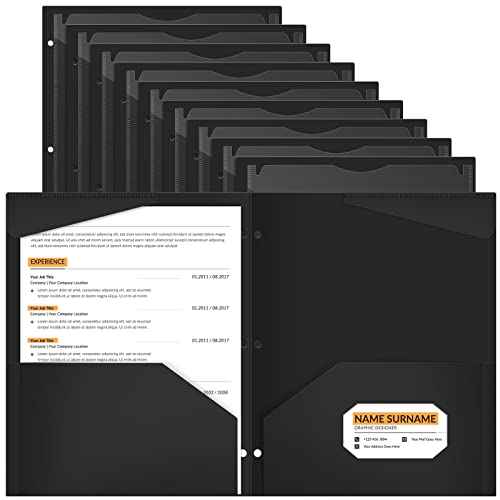 Henoyso 36 Pcs 2 Pocket Plastic Folders with Clear Front Pocket 3 Hole Punched File Folder Letter Size Take Home Documents Holder for Paper Holder Office Business Back to School Supply (Black)