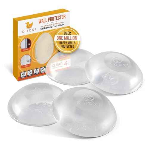 Ducki Door Stop Wall Protectors, 4 Pack Clear, Self Adhesive Reusable Solution for Stopping Wall Damage & Noise from Doors, Refrigerators, & in Your Home or Office, Durable Shock Absorbent & Discreet