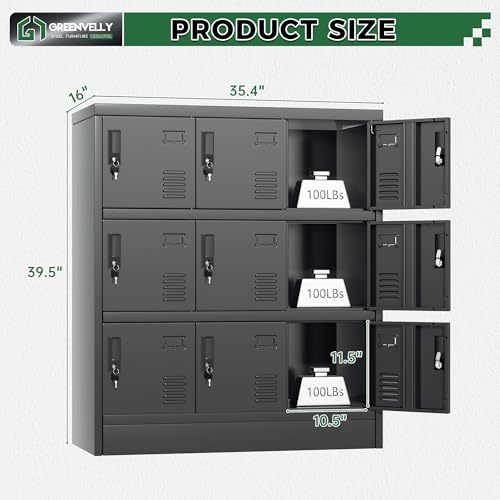 Greenvelly 9-Door Lockable Metal Locker Black - Office, Gym, School Storage