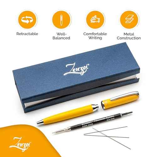 ZenZoi Yellow Mechanical Pencil w/Schmidt 0.7 mm Twist Lead System. Elegant Full Metal Pencil for Sketching, Drawing, Drafting, Writing & Note Taking. Luxury Gift Box for Men or Women