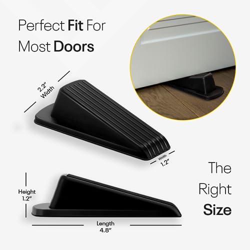 FIGO HOME 4 Pack Black Rubber Door Stop Wedge – Bottom Door Stoppers for Home, School & Office