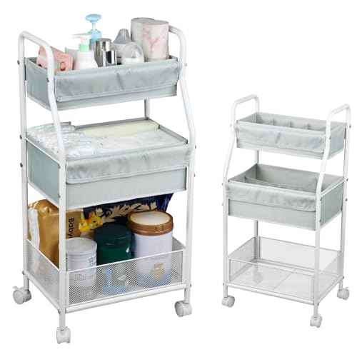 Moteph Rolling Utility Cart with Wheels - Baby Organizers for Nursery Essentials, Diaper Organizer, Art & Craft Storage, Book Cart (Without_Side_Storage)