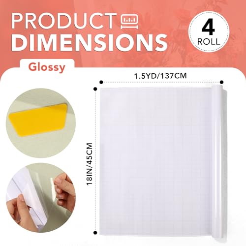 ZENOWICK 4 Rolls Clear Contact Paper for Book Covers, Self-Adhesive, 18" x 4.5 ft (Variation: 4 Rolls / 18"x1.5Yard)