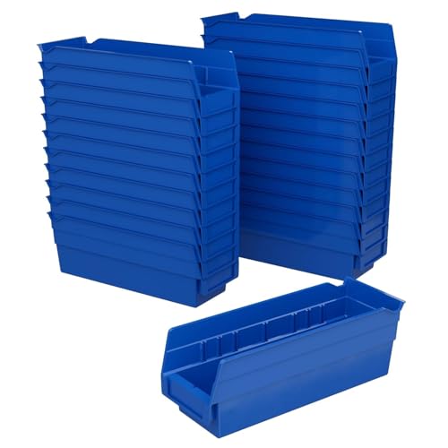 Akro-Mils Heavy Duty Plastic Shelf Bins 12x4x4 Blue 24-Pack - Durable Storage