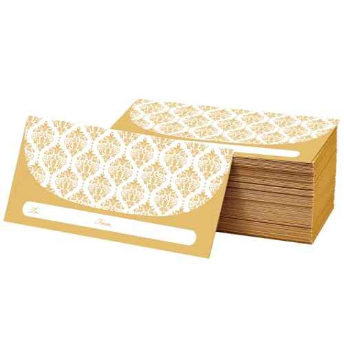 100 Pack Gold Money Envelopes for Cash Gifts (7x3 Inch), Fancy Decorative Design Money Holder for Christmas, Birthday, Graduations, Weddings, Small Money Saving Envelopes, Bulk Value Pack
