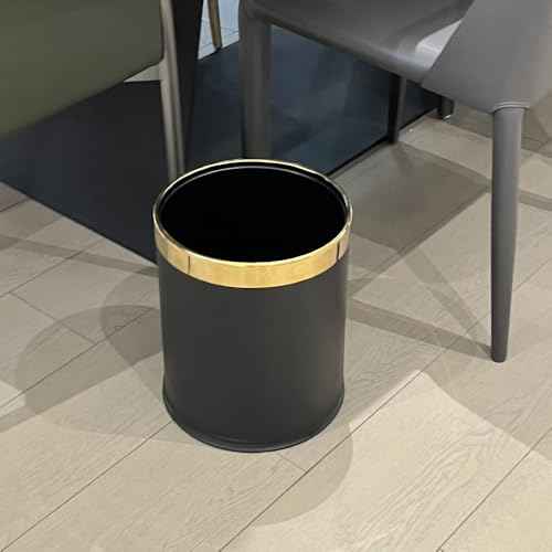 3.7 Gallon/14L Black Bathroom Trash Can Metal, Double Walled Waste Paper Basket, Bathroom Garbage Can, Elegant, Modern Office Waste Basket, for Bedroom, Kitchen, Hotel, Cafe, Business(14L black)