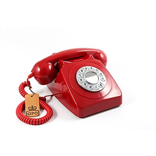 GPO 746 Push-Button 1970s-style Retro Landline Phone - Curly Cord Authentic Bell Ring - Red