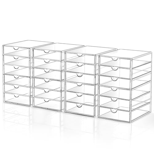 DOMNIU 24-Drawer Acrylic Makeup & Office Storage Organizer Set - Clear