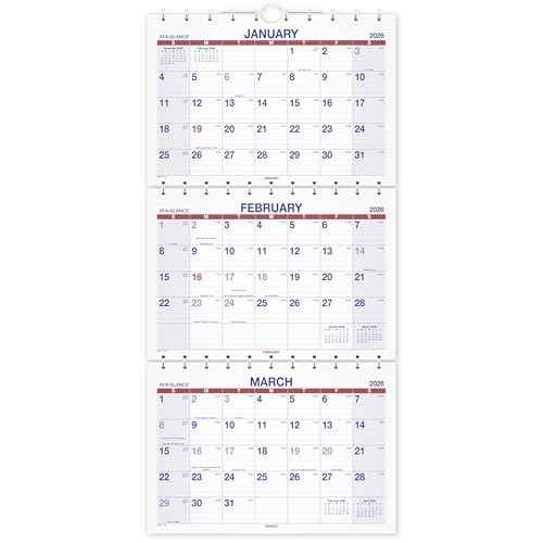 AT-A-GLANCE 2026 Wall Calendar, 12" x 26.5", Large, Three-Month, Move-A-Page (PMLF112826)