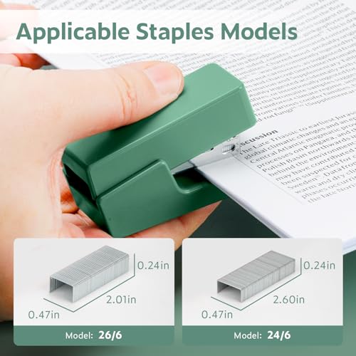 NUSIGN Mini Stapler with 830 Staples - Green, 25 Sheet Capacity, Compact Desk Stapler