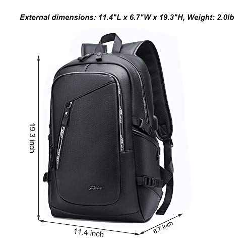 DYJ Vegan Leather Laptop Backpack for Women&Men, PU Vintage Travel Daypacks with USB Charging Port 17 Inch Laptop