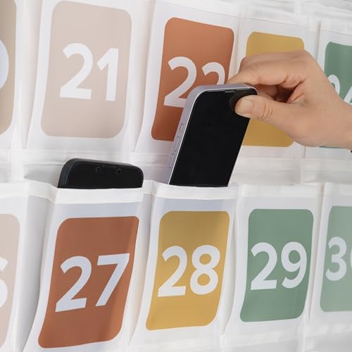 Beige Cell Phone Holder Classroom Organizer with 36 Numbered Pouches