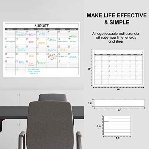 Large Dry Erase Calendar for Wall - Undated 1 Month Big Wall Calendar, 40" x 30", Erasable & Reusable Laminated Calendar Max with 8 Round Stickers, Great Layout Wall Calendar Dry Erase for Home, Office and School