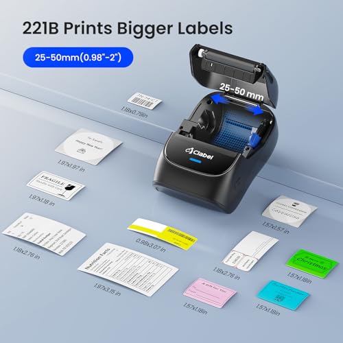 CLABEL Label Maker Machine with Tape: 221B Thermal Inkless Label Printer 2 Inch Mini Portable Bluetooth Handheld Sticker Barcode Labeler Compatible with Phone & PC for Small Business Retail Office