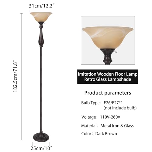 HonoDing Torchiere Floor Lamp for Living Room, Standing Lamp with Glass Shade, Iron Brushed Nickel Floor Lamps, Corner Lamps for Bedroom, Office, Reading (Dark Brown)