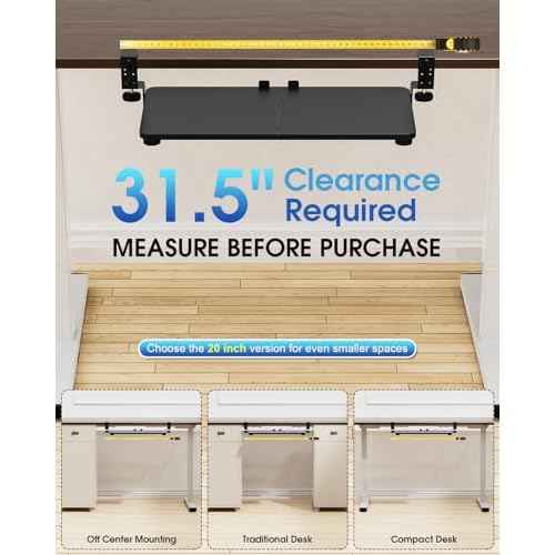 Large Keyboard Tray Under Desk, Pull Out Keyboard & Mouse Tray with Adjustable C-clamp, 25.6(31.5 Including Clamps) x 11.8 Inch Slide Out Computer Keyboard Drawer Mouse Tray for Typing, Black
