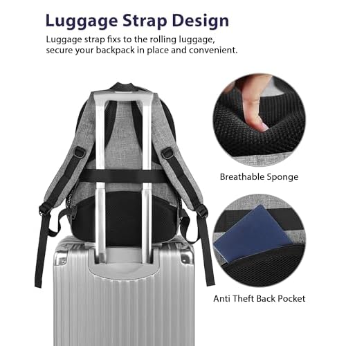 MATEIN Travel Laptop Backpack, 17 Inch Work TSA Approved Carry on Backpack, Large Computer Business Bag for Men Women with USB Port and Trolley Sleeve, College School Rucksack Book Bag, Grey