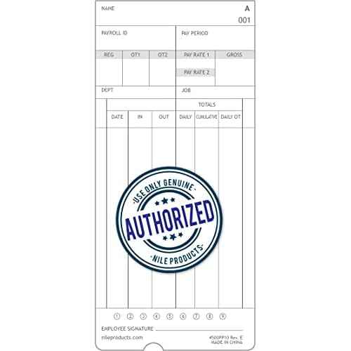 Nile Products - Authorized Time Cards for Nile Products 4500PP Compatible [ 4500PP10 ] Electronic Time Clock, Double Sided Time Sheets (3.37 x 7.37 Inches) - 100 Time Cards Per Package