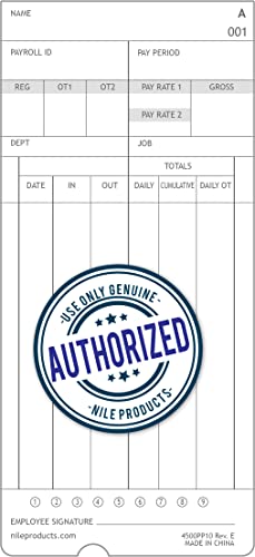 100pk Compatible Time Cards for Nile Products 4500PP Electronic Time Clock - Double-Sided, 3.37 x 7.37 Inches