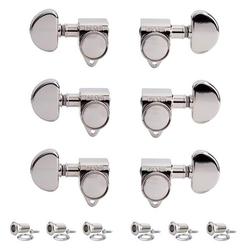 Grover 102N ROTOMATICS Guitar Tuners Tuning Machine Set 3+3 Nickel Keys Kidney Button 14:1 Gears for Acoustic or Electric with Tonebird Dunlop Polish Cloth Bundle
